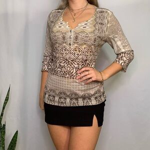 Sonoma Beige and Brown Patterned Women's Blouse